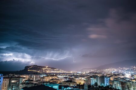 Thunderstorm over Alanya main peninsula. Toned.の写真素材