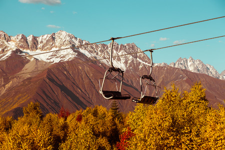 Beautiful autumn mountain landscape in Svaneti. Georgia. Toned.の写真素材