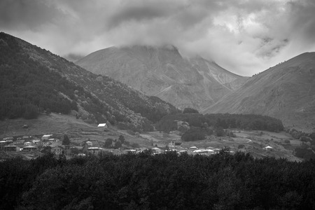 Beautiful autumn mountain landscape in Stepancminda. Georgia. Toned.