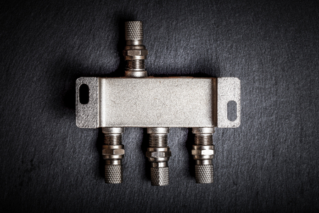 Set of tools and different contraptions. Top view. Toned.の写真素材