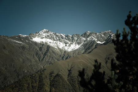 Beautiful autumn mountain landscape in Svaneti. Georgia. Toned.の写真素材