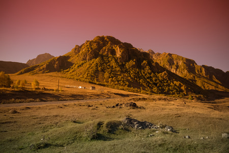 Beautiful autumn mountain landscape in Georgia. Toned.の写真素材