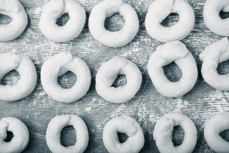 Traditional russian teabread "sushki" on a light background. Toned.の写真素材