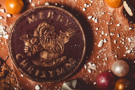 Surface of homemade cake with new year decor. Toned.の写真素材