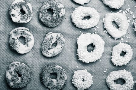 Traditional russian teabread "sushki" on a light background. Toned.の写真素材