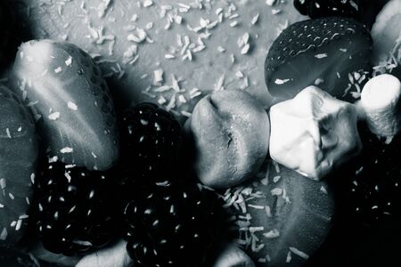 Surface of homemade cake with new year decor. Toned.の写真素材