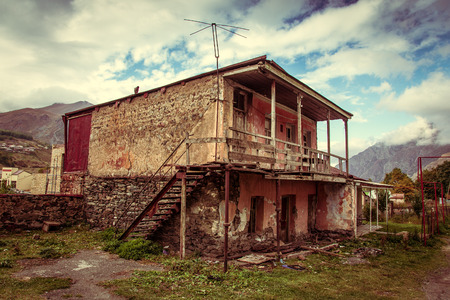 Old houses in a mountain village. Toned.の写真素材