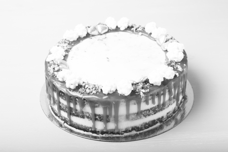 Homemade cake with Valentine's day decor on a light background. Toned.の写真素材