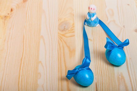 Easter composition on light wooden background.の写真素材