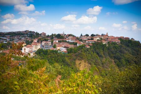 Beautiful autumn mountain landscape in Kakheti. Georgia. Toned.の写真素材