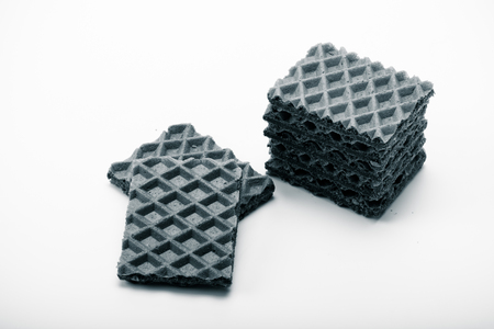 Chocolate waffels on white background. Toned.の写真素材