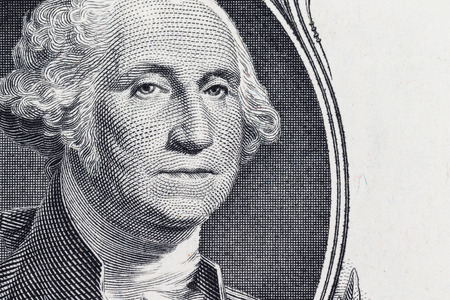 Close up to George Washington portrait on one dollar bill.の写真素材