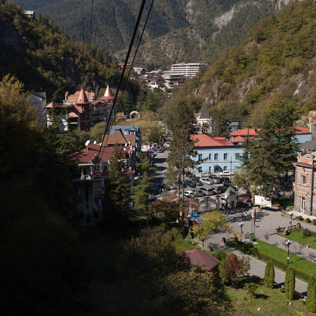 View of the Borjomi town from a cable road. Georgiaの写真素材