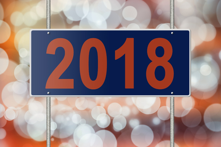 Sign 2018 on a blurred background. Collage.の写真素材