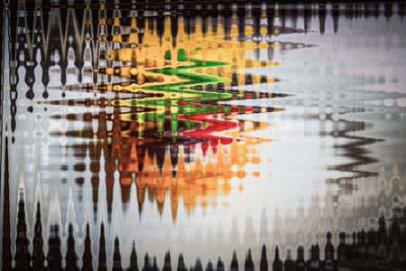 Colorful abstract drawing - background is partially blurred. Toned.の写真素材