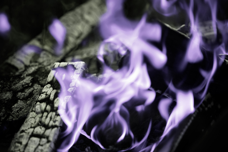 Firewood burning in fire. Selective focus. Toned.の写真素材