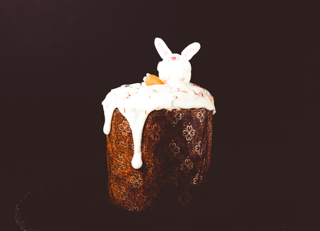 Homemade traditional Easter cake on a dark background. Toned.の写真素材