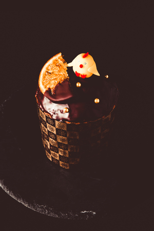 Homemade traditional Easter cake on a dark background. Toned.の写真素材