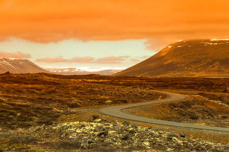 Asphalt road on the beautiful landscape in the east of Iceland.の写真素材
