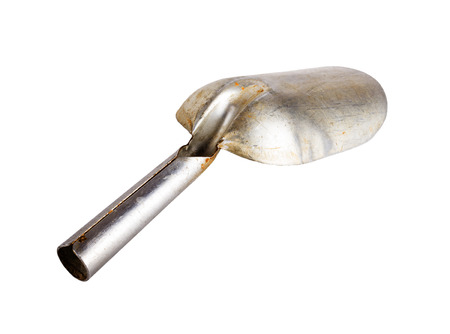 Stainless metal scoop isolated on a white background with natural shadow and include clipping path. Scoop is used in cooking, Ice, Ice cream, Sugar, Coffee, Bean, or Flourの写真素材