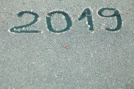 2019 inscription on the glass by hoarfrost.の写真素材