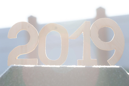 Wooden number 2019. Happy new Year 2019.の写真素材