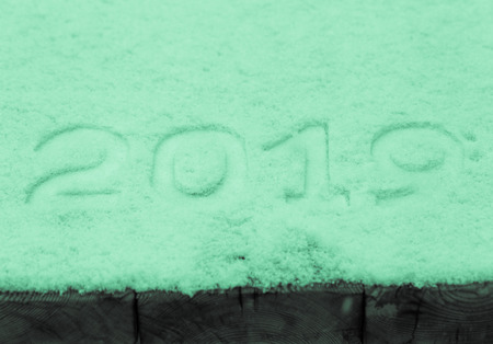 Figures 2019 on the snow. New year and christmas theme. Toned.の写真素材