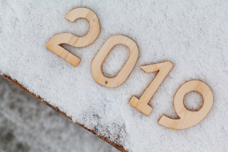 Figures 2019 on the snow. New year and christmas theme.の写真素材