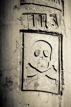 Skull and Bones on a concrete surface. Toned.の写真素材