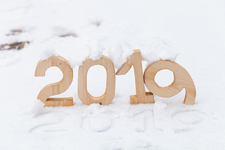 Figures 2019 on the snow. New year and christmas theme.の写真素材
