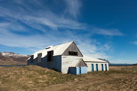 Small house in the fjords of Iceland.の写真素材