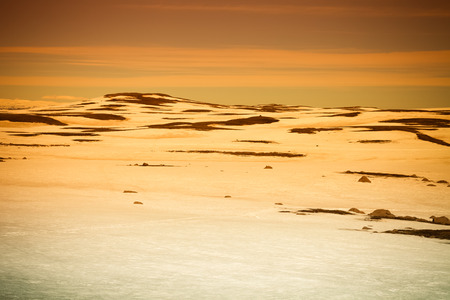 Snowy landscape of the fjords of Iceland. Toned.の写真素材