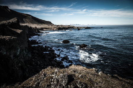 Beautiful spring sea landscape of Iceland. Toned.の写真素材