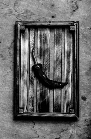 Fresh vegetables in a burned rustic texture box for background. Rough weathered wooden board. Toned.の写真素材