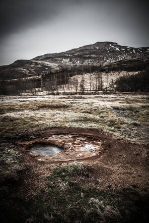 Beautiful dramatic multicolored spring landscape of Iceland. Toned.の写真素材
