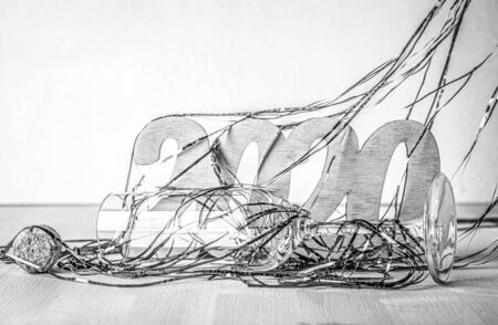 New year composition with wooden figures 2020. Toned.の写真素材