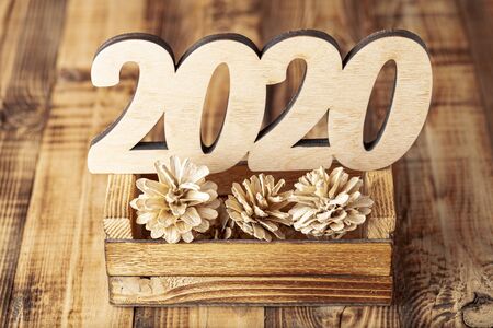 New year composition with wooden figures 2020.の写真素材