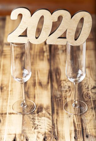 New year composition with wooden figures 2020.の写真素材