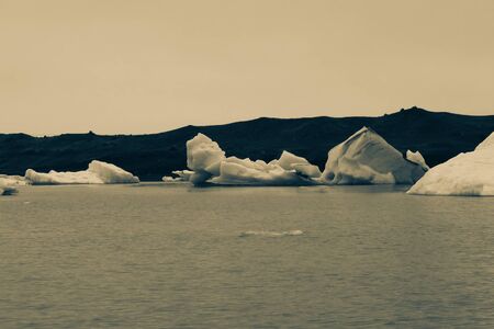 Bizarre ice floes of Iceberg lagoon jokulsarlon on the south of Iceland. Toned.