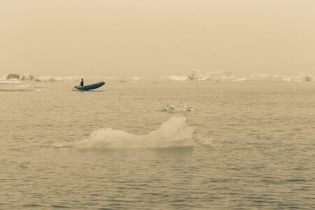 Bizarre ice floes of Iceberg lagoon jokulsarlon on the south of Iceland. Toned.の写真素材