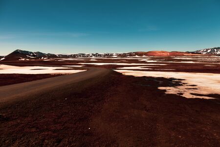 Snowy calm multicolored spring landscape of Iceland. Toned.