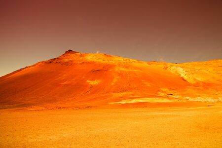 Beautiful dramatic multicolored spring landscape of Iceland like a surface of the planet Mars. Toned.の写真素材