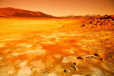 Beautiful dramatic multicolored spring landscape of Iceland like a surface of the planet Mars. Toned.の写真素材