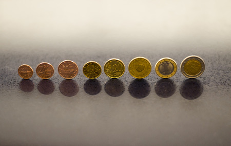 concept with complete set of euro coins from different countries(euro zone)の写真素材