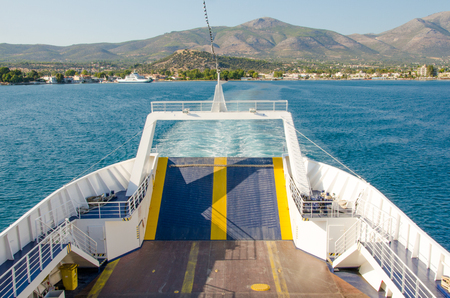 Empty open ferryboat .Greeceの写真素材