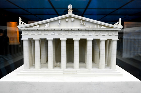 ATHENS-GREECE-18-12-2016-Acropolis museum: Detailed miniature model of Parthenon in Acropolis, Athensのeditorial素材