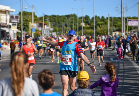 ATHENS,GREECE - NOV 13-2016: 34nd Athens Classic Marathon.Over 50,000 athletes from dozens of countries took part in the classic authentic marathon ,November 13, 2016 in Marathon City, Athens,Greeceのeditorial素材