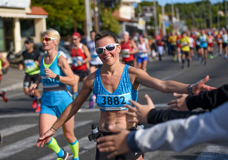 ATHENS,GREECE - NOV 13-2016: 34nd Athens Classic Marathon.Over 50,000 athletes from dozens of countries took part in the classic authentic marathon ,November 13, 2016 in Marathon City, Athens,Greeceのeditorial素材