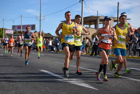 ATHENS,GREECE - NOV 13-2016: 34nd Athens Classic Marathon.Over 50,000 athletes from dozens of countries took part in the classic authentic marathon ,November 13, 2016 in Marathon City, Athens,Greeceのeditorial素材