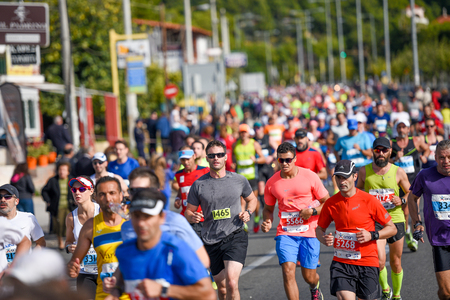 ATHENS,GREECE - NOV 13-2016: 34nd Athens Classic Marathon.Over 50,000 athletes from dozens of countries took part in the classic authentic marathon ,November 13, 2016 in Marathon City, Athens,Greeceのeditorial素材